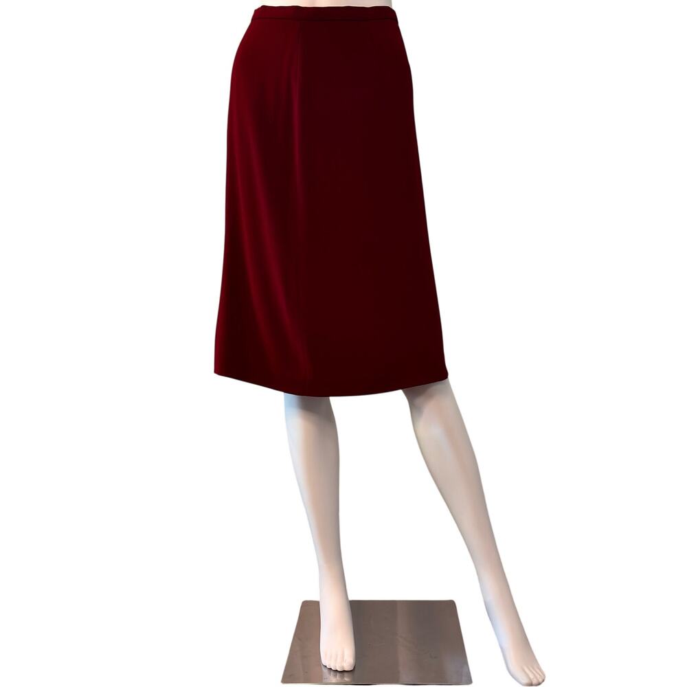 Vintage 80s Gianni Burgundy Crepe Skirt Size 16 Knee Length Midi Office Preppy - Picture 2 of 10